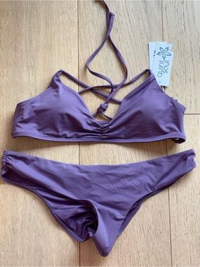 Quintsoul Purple Mauve Strappy Bikini Set Cheeky Ruched Two Piece Swimsuit NWT
